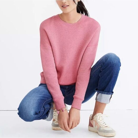 Madewell Miles Mainstay Sweatshirt Cozy Heather Petal Pink Large Cotton - Picture 8 of 9